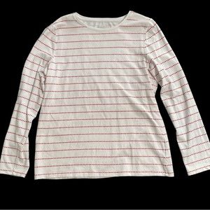 Talbots White & Red Dot Cotton Long Sleeve Crew Neck T-shirt - Size Large